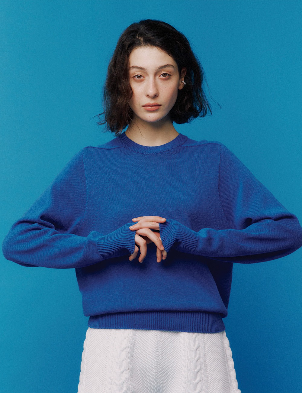 Clavicle Round neck Pullover (Blue)